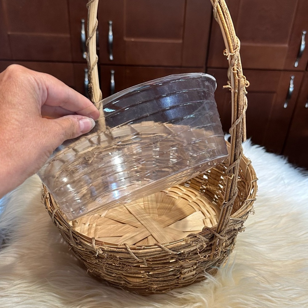 Rustic Woven Basket with Clear Insert for plant